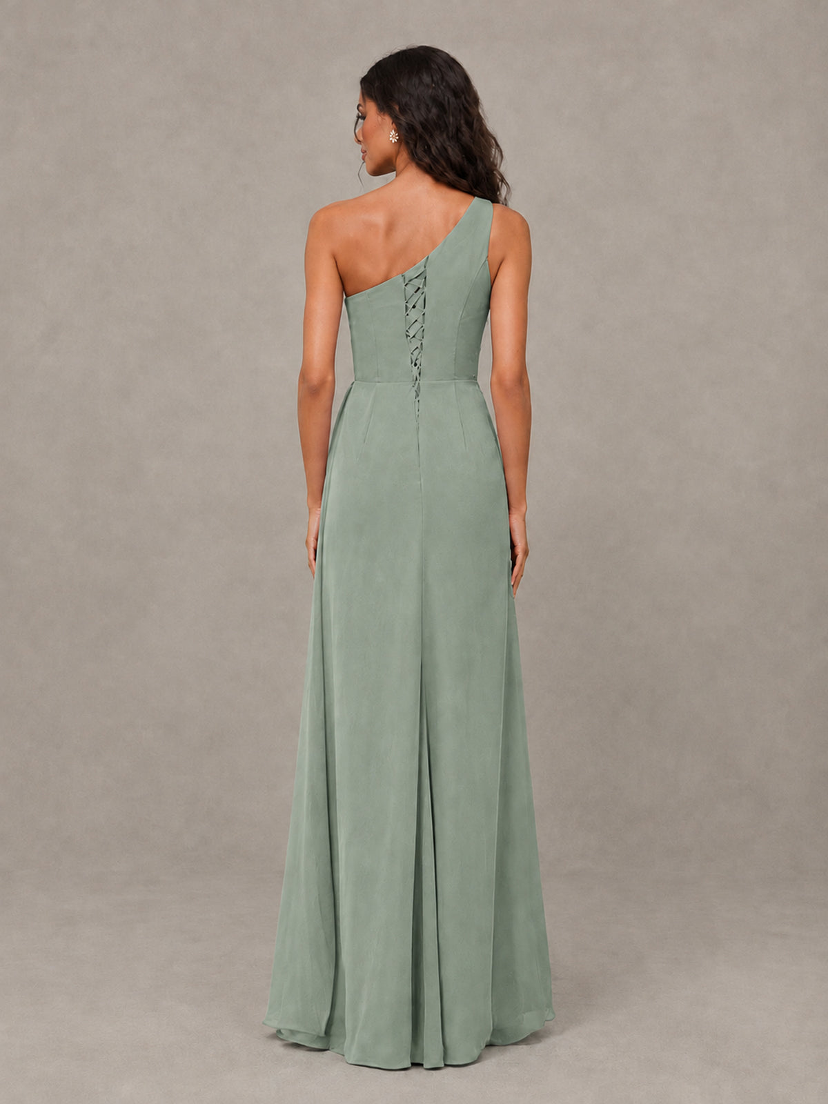 BOLODOO Dusty Sage One-Shoulder Chiffon Bridesmaid Dress with Ruched Bodice & High Slit - Dusty Sage - Dusty Sage (2)