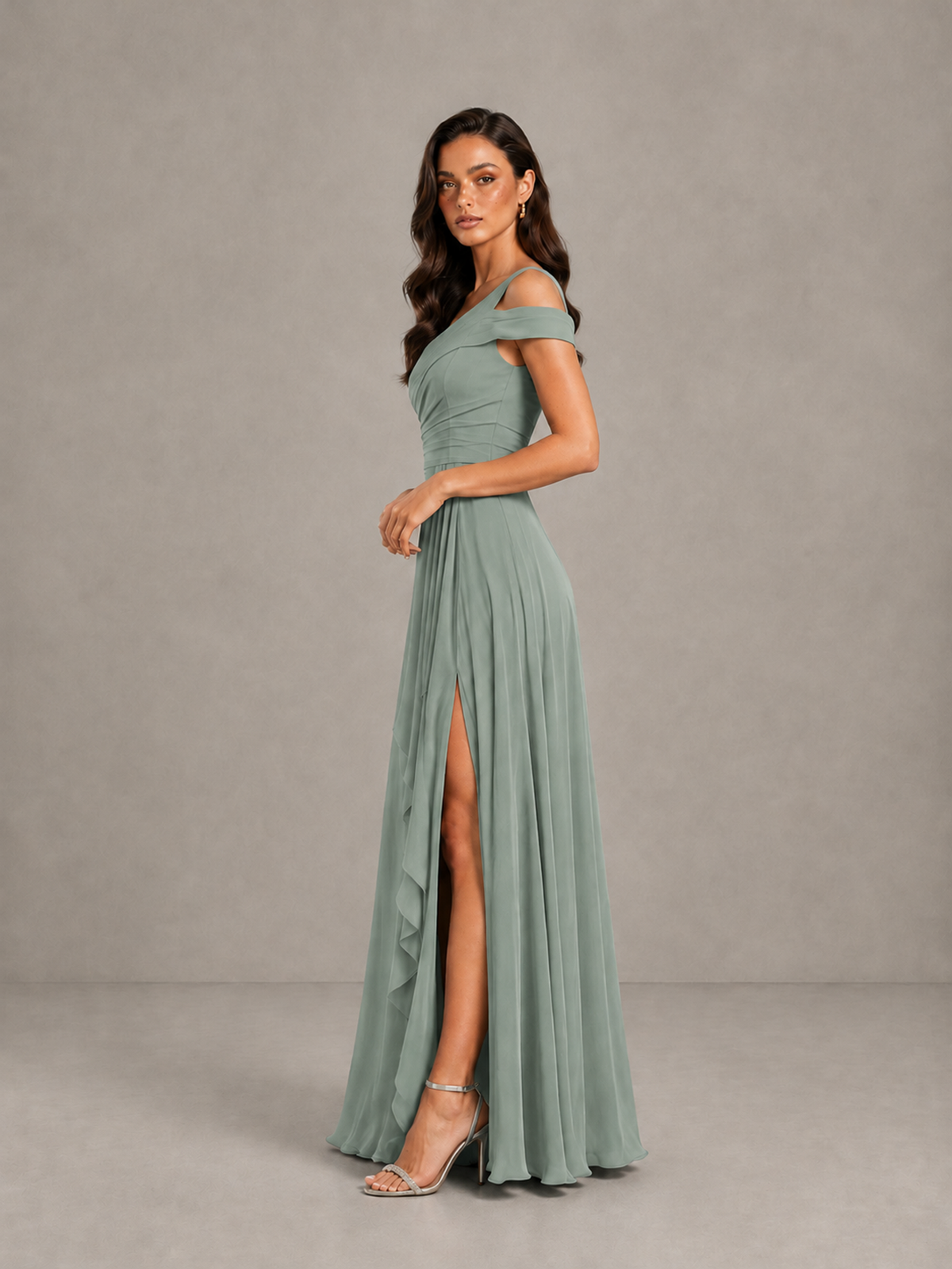 BOLODOO Dusty Sage One-Shoulder Bridesmaid Dress with Side Slit - Dusty Sage - Dusty Sage (3)