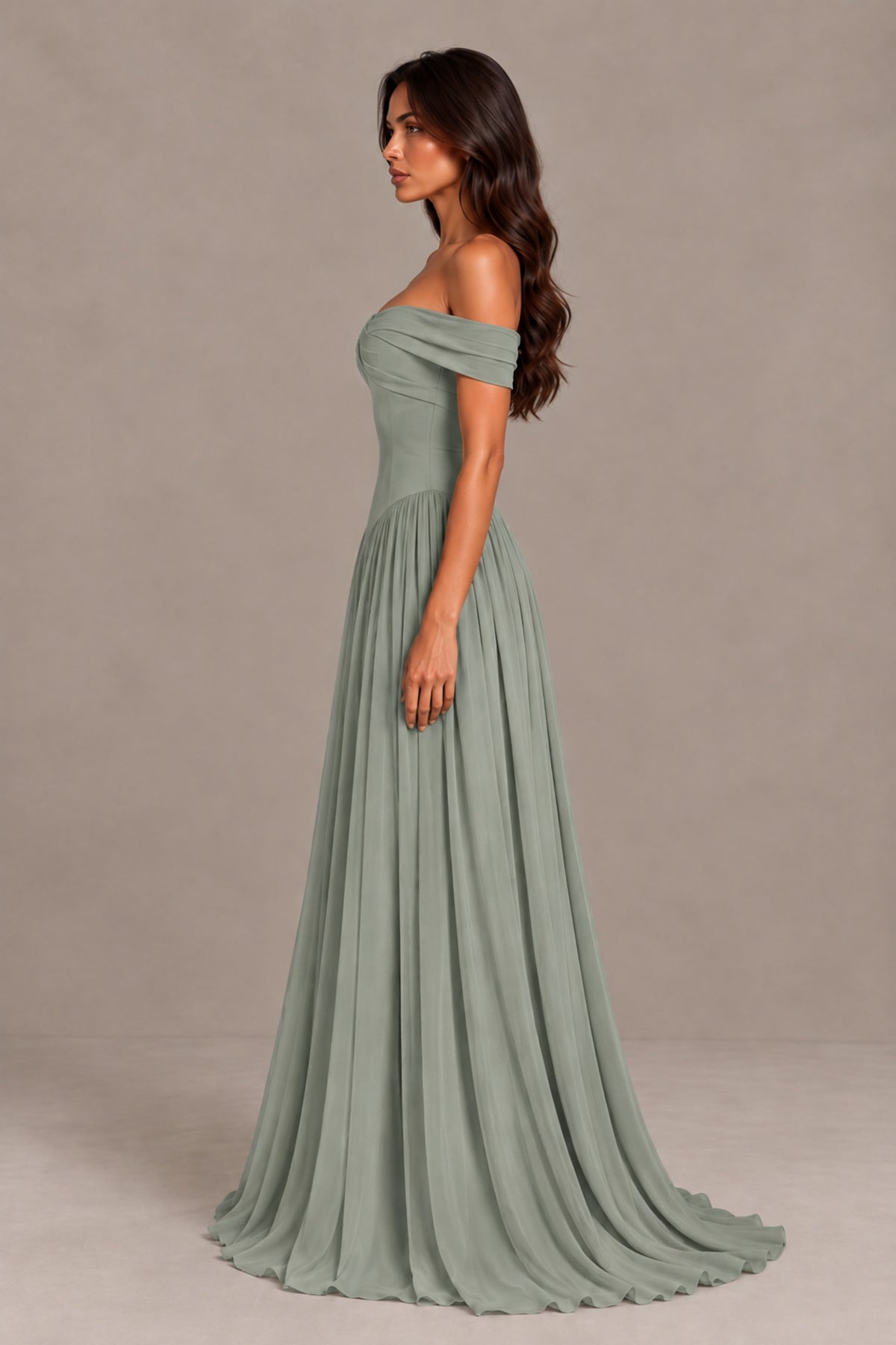 BOLODOO Dusty Sage Off-Shoulder Sweetheart Corset Pleated Chiffon Maxi Dress - Dusty Sage - Dusty Sage (4)