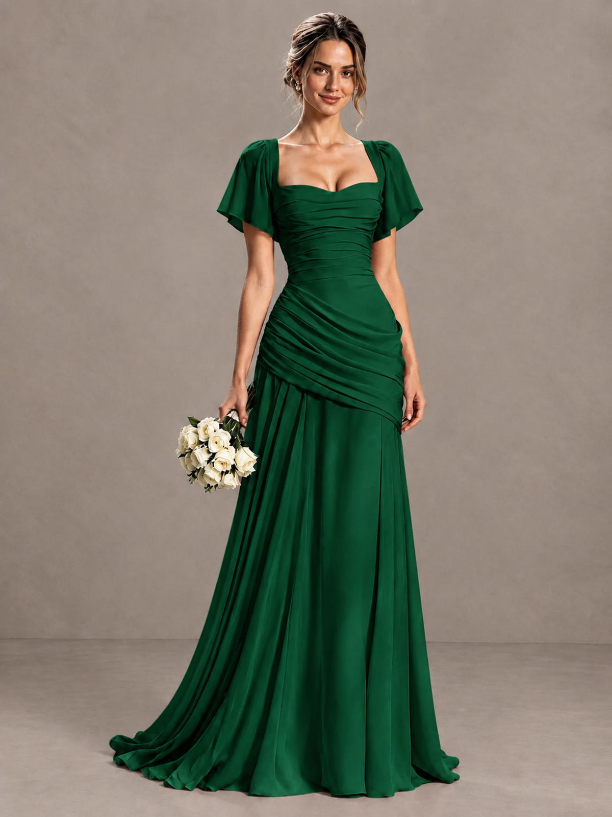 BOLODOO Emerald Flutter Sleeve Lace-Up Back Maxi Dress - Emerald