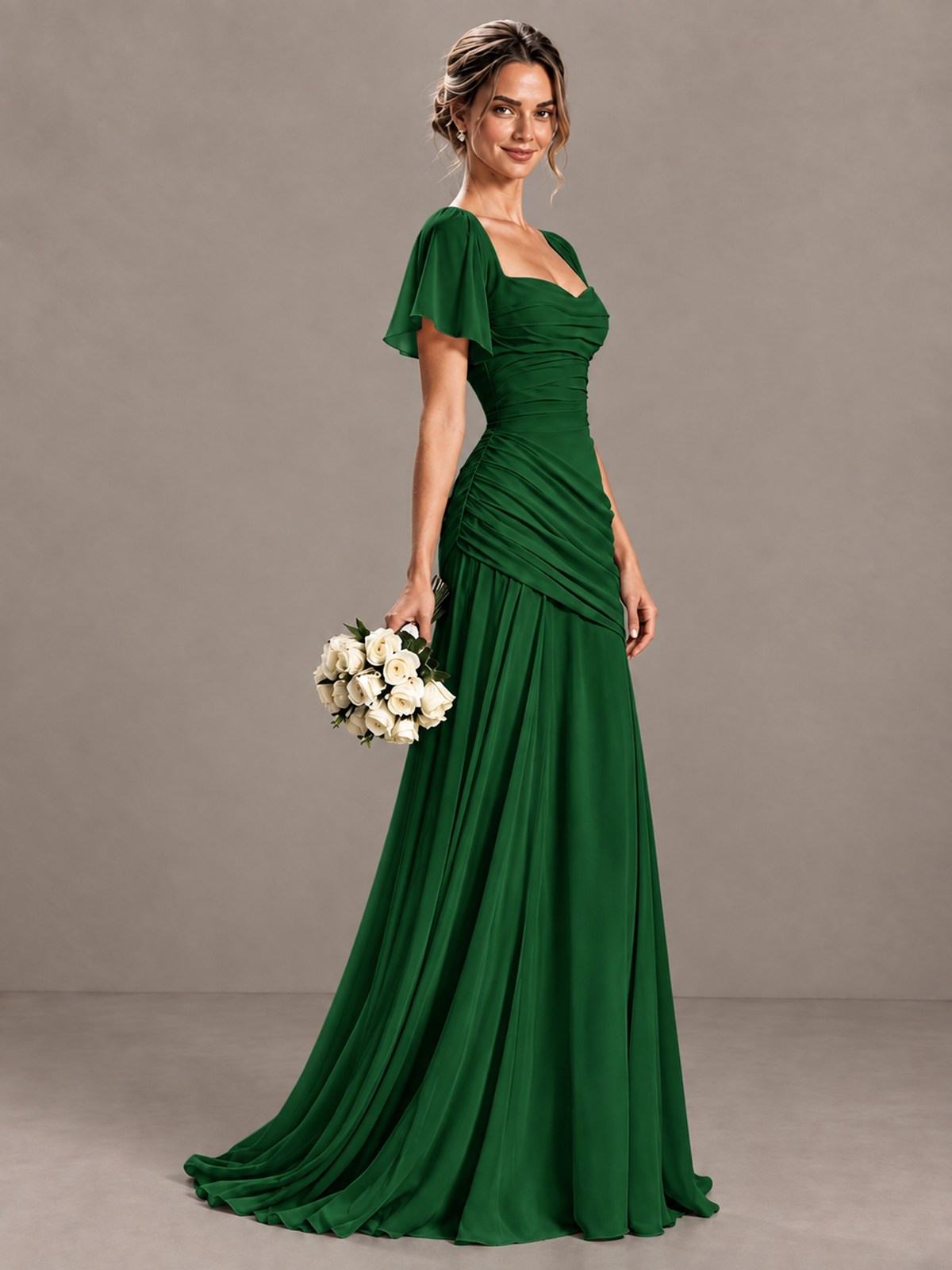BOLODOO Emerald Flutter Sleeve Lace-Up Back Maxi Dress - Emerald