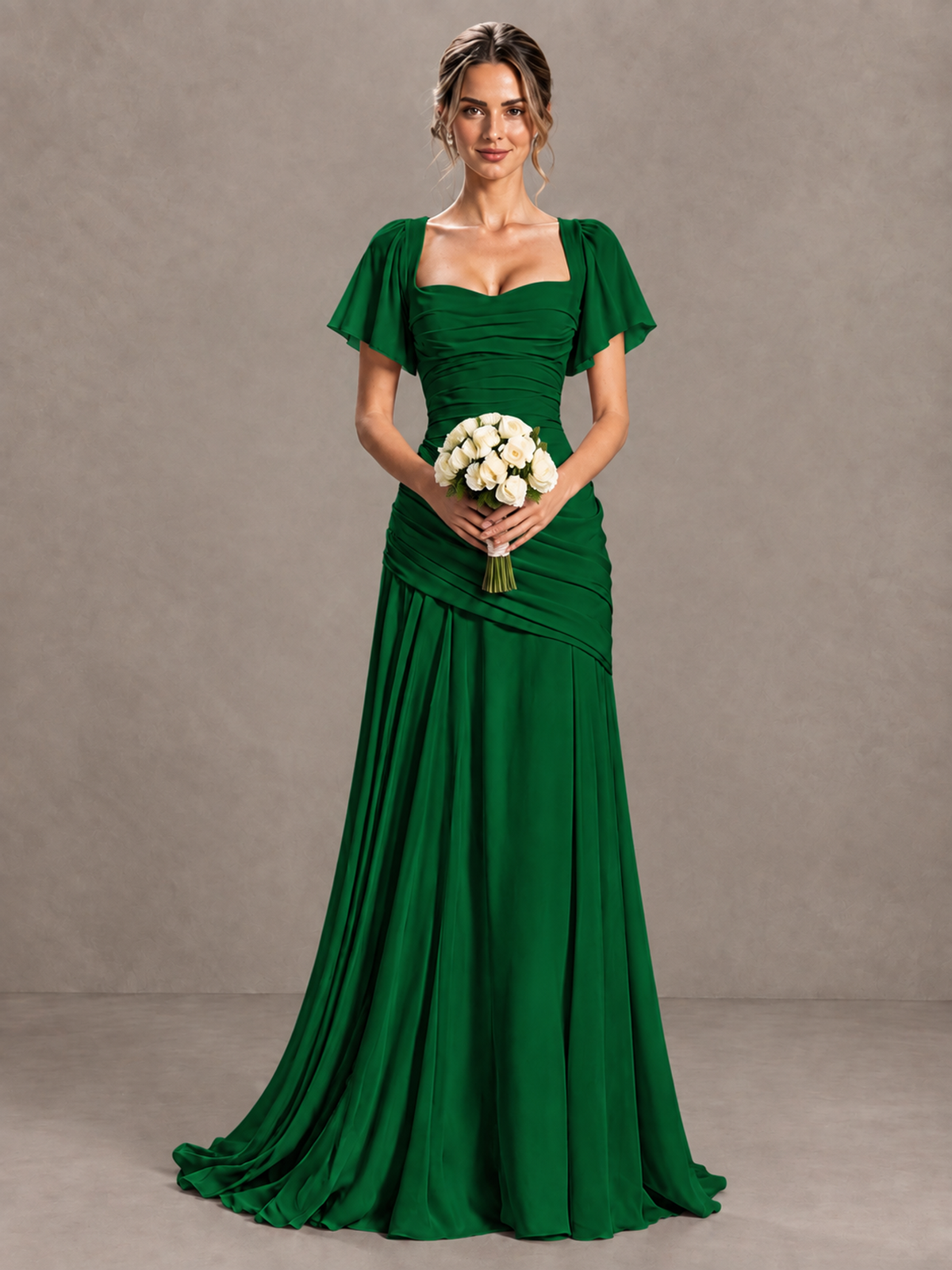 BOLODOO Emerald Flutter Sleeve Lace-Up Back Maxi Dress - Emerald