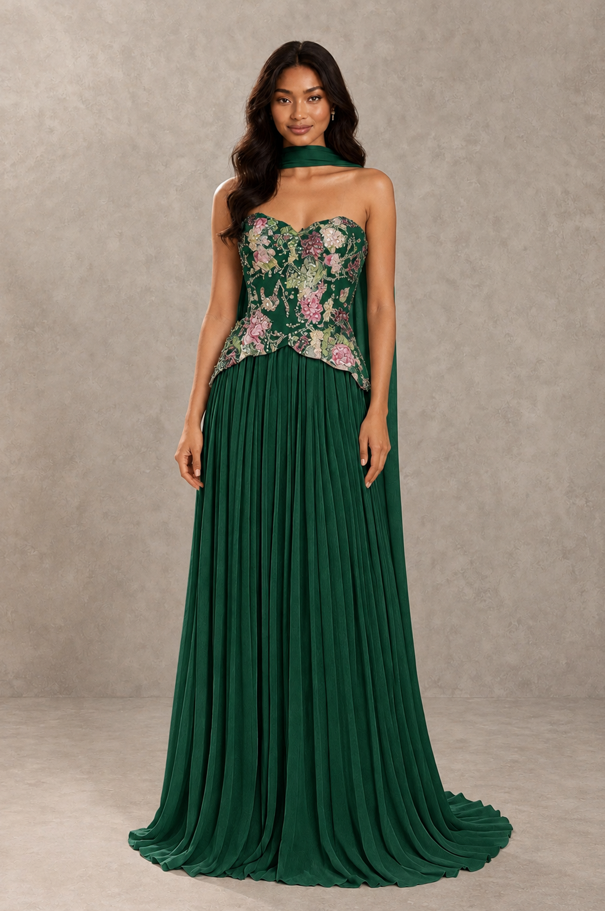 BOLODOO Emerald Green Strapless Beaded Floral Corset Chiffon Maxi Gown – Open Back Prom & Formal Evening Dress - Emerald Green - Emerald Green_01