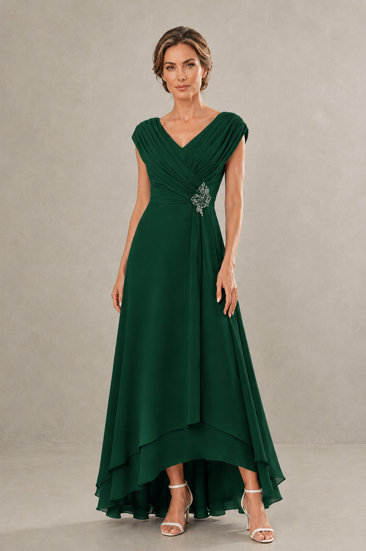 BOLODOO Emerald Green V-Neck High-Low Mother of the Bride Dress - Emerald Green - Emerald Green_01