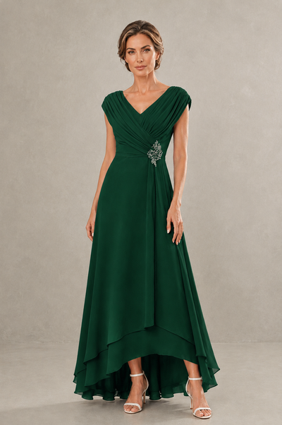 BOLODOO Emerald Green V-Neck High-Low Mother of the Bride Dress - Emerald Green - Emerald Green_01