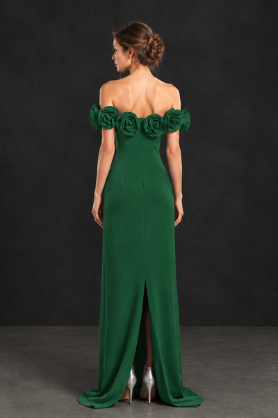 BOLODOO Emerald Green Off-the-Shoulder Floral Mother of the Bride Gown - Emerald Green - Emerald Green_01