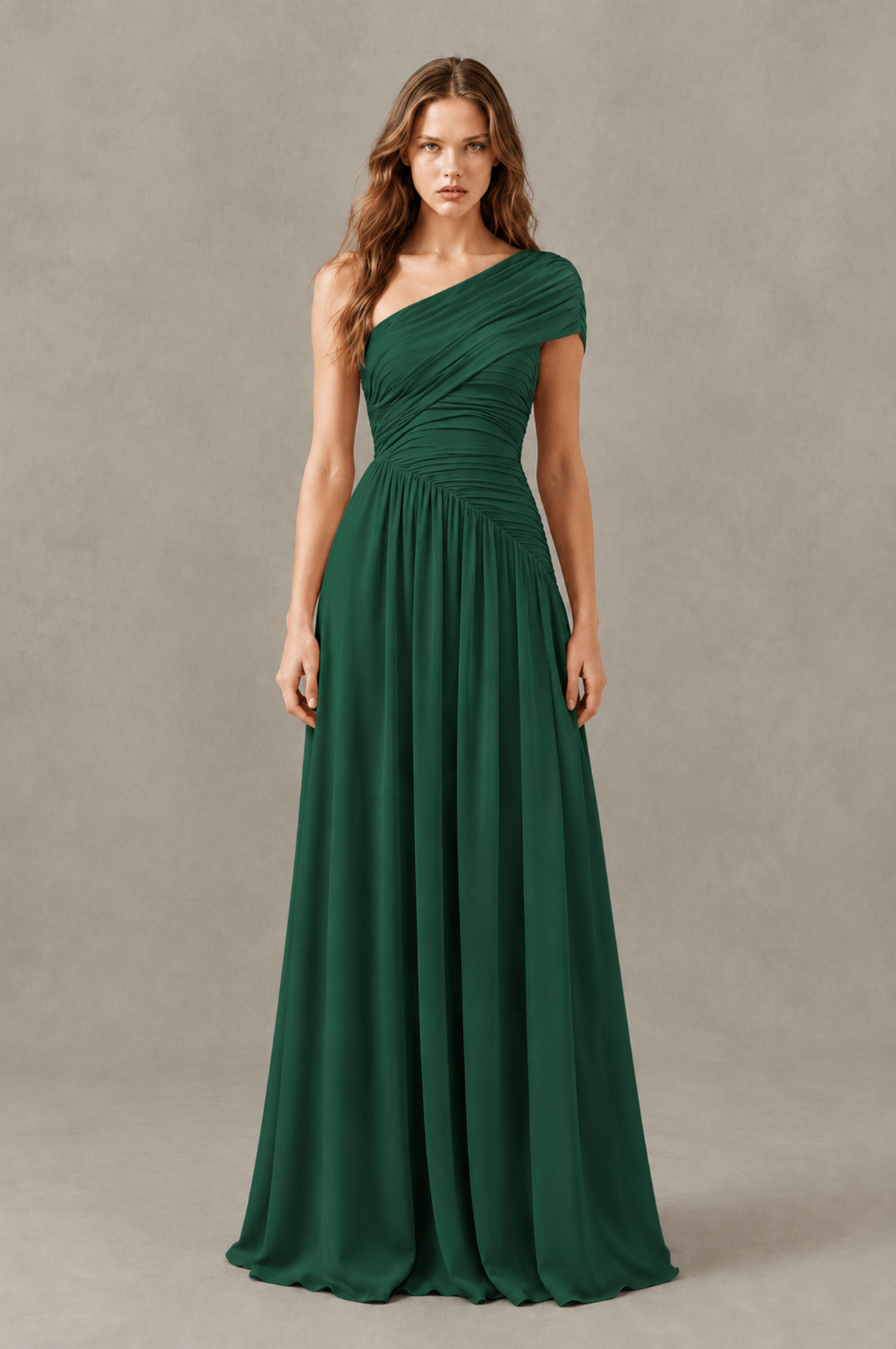 BOLODOO Emerald Green One-Shoulder Ruched Floor-Length Bridesmaid Dress - Emerald Green - Emerald Green_01