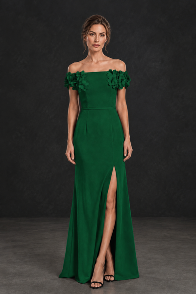 BOLODOO Emerald Green Off-the-Shoulder Mother of the Bride Dress with Floral Appliques - Emerald Green - Emerald Green_01