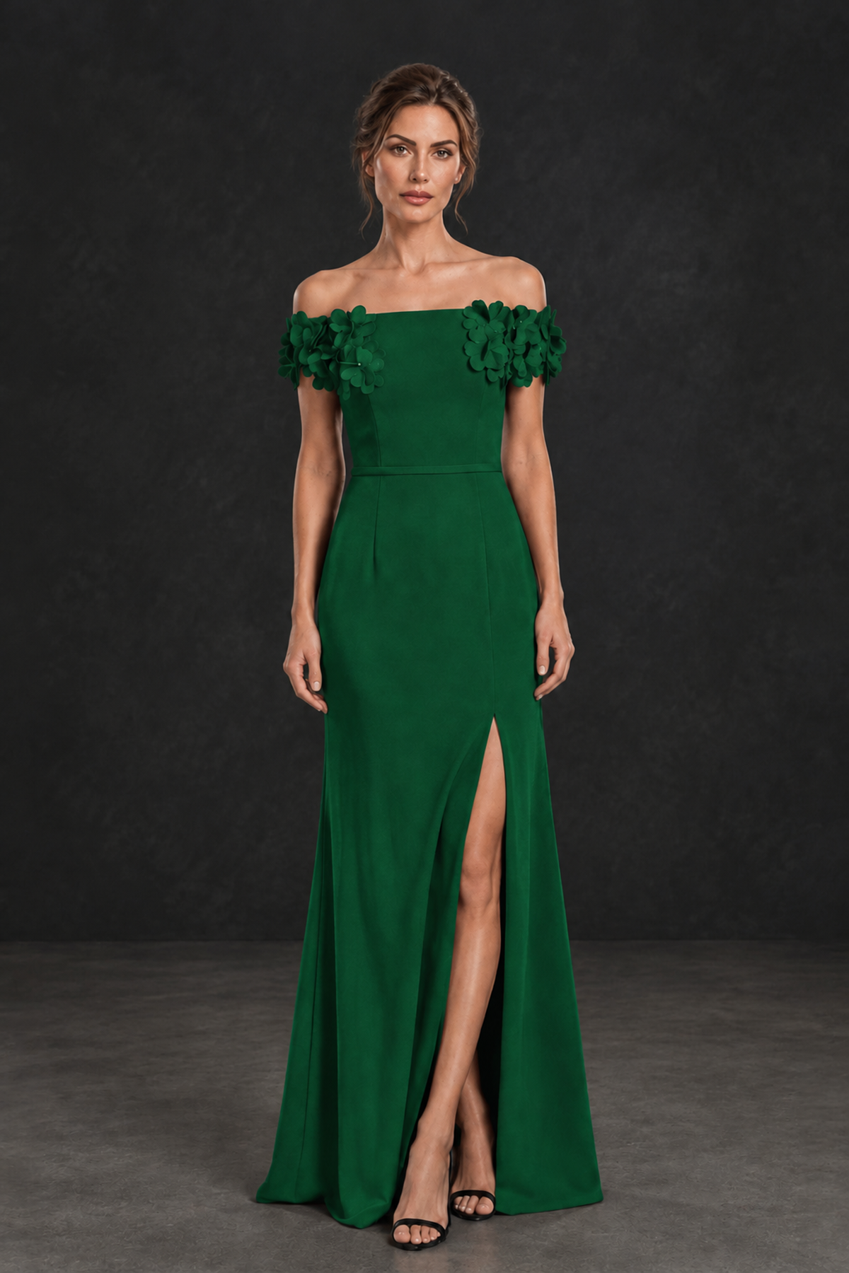 BOLODOO Emerald Green Off-the-Shoulder Mother of the Bride Dress with Floral Appliques - Emerald Green - Emerald Green_01