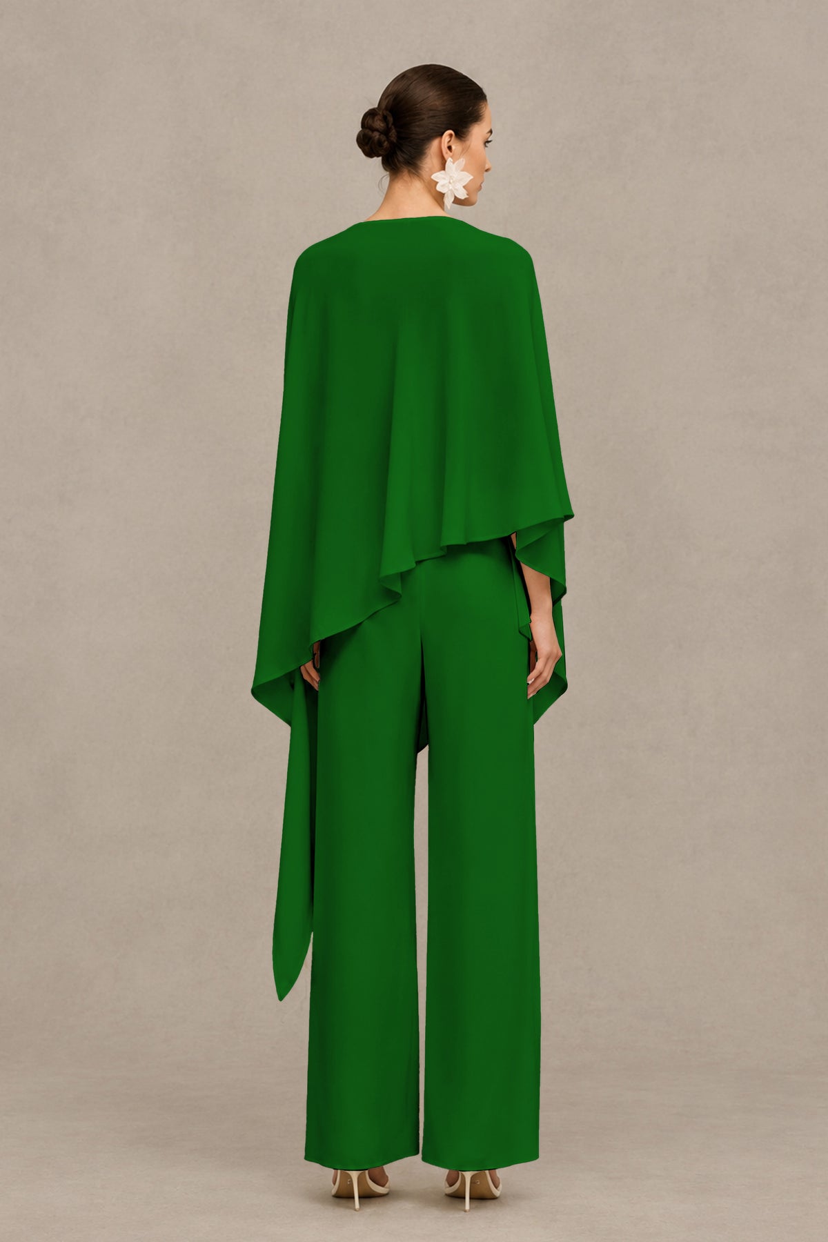 BOLODOO Emerald Green Cape Sleeve Wide-Leg Formal Pantsuit - Emerald Green - Emerald Green_02