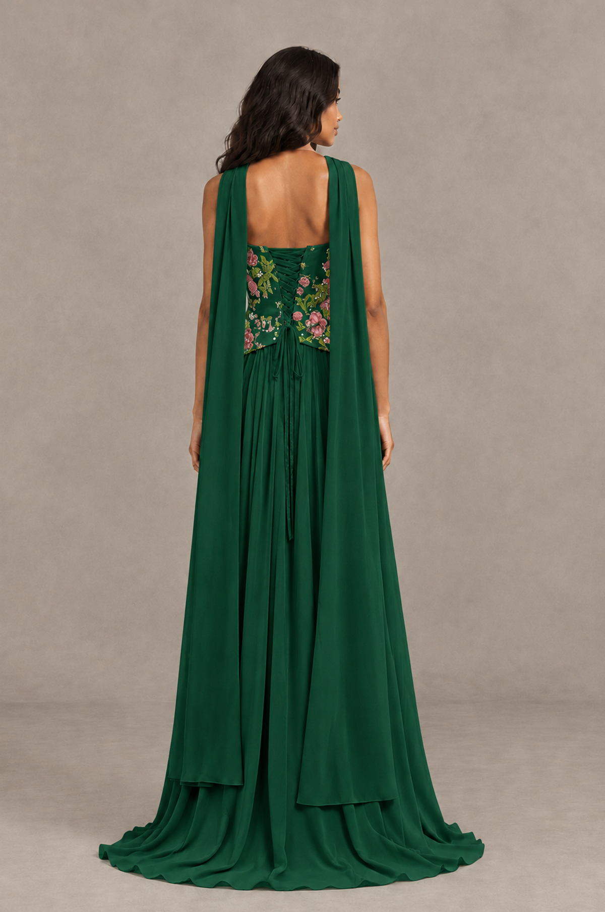 BOLODOO Emerald Green Strapless Beaded Floral Corset Chiffon Maxi Gown – Open Back Prom & Formal Evening Dress - Emerald Green - Emerald Green_02