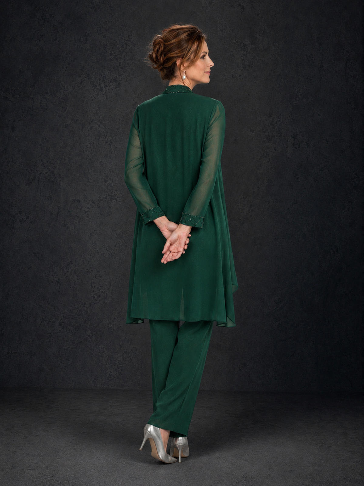 BOLODOO Emerald Green 3-Piece Beaded Chiffon Duster Jacket Pant Suit - Emerald Green - Emerald Green_02