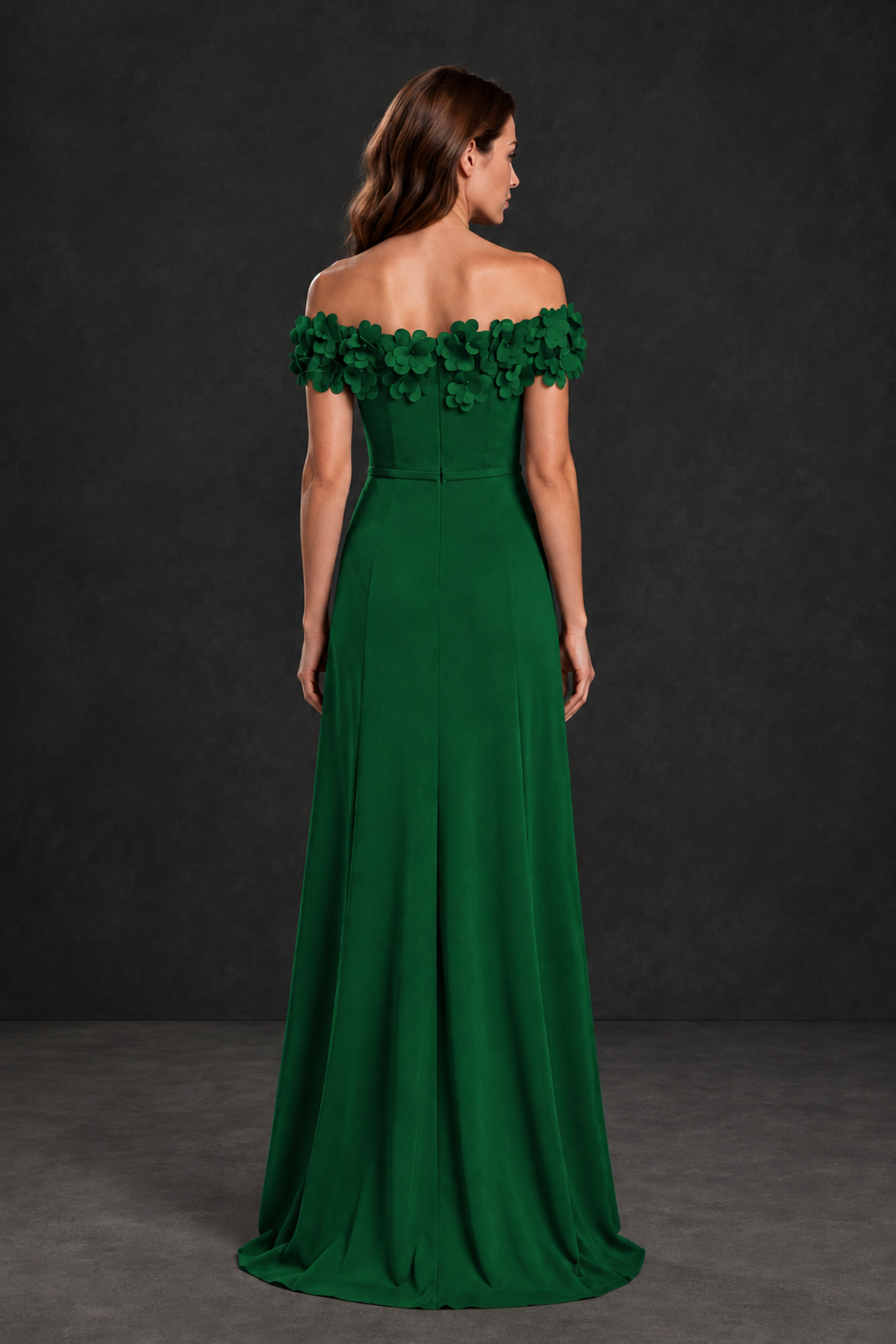 BOLODOO Emerald Green Off-the-Shoulder Mother of the Bride Dress with Floral Appliques - Emerald Green - Emerald Green_02