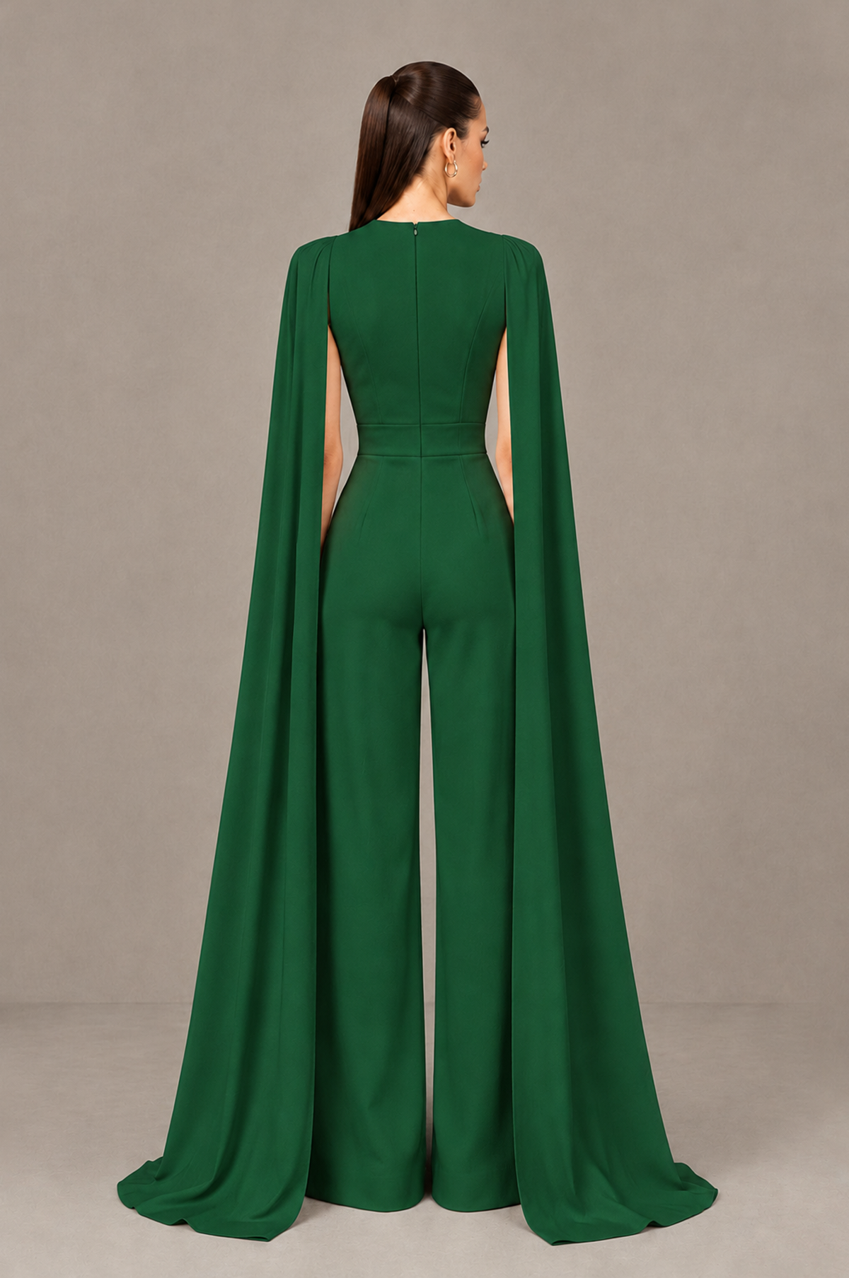 BOLODOO Emerald Green Deep V-Neck Cape Sleeve Bridal Jumpsuit - Emerald Green - Emerald Green_02