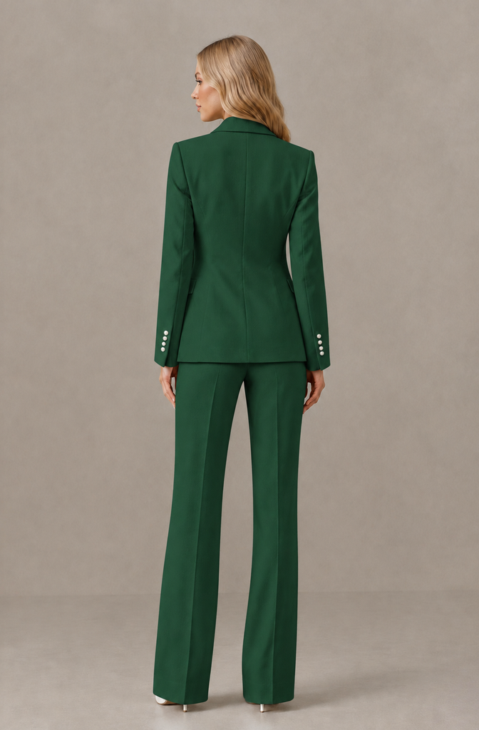BOLODOO Emerald Green Women's Three-Piece Pantsuit with Blazer & Vest - Emerald Green - Emerald Green_02