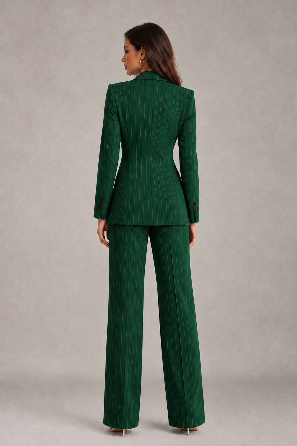 BOLODOO Women's Emerald Green Pinstripe Three-Piece Pantsuit with Wide-Leg Trousers - Emerald Green - Emerald Green_02