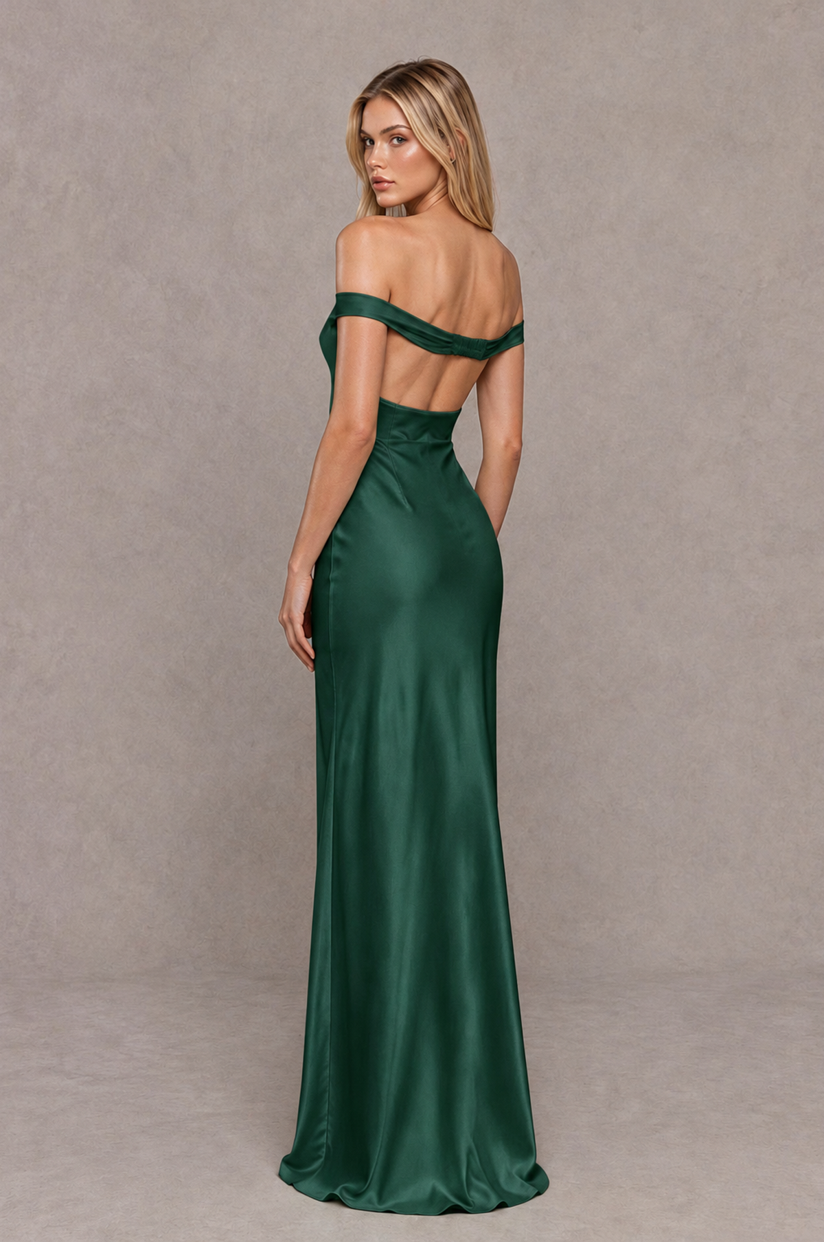 BOLODOO Emerald Green Off-Shoulder Open-Back Satin Evening Gown - Emerald Green - Emerald Green_02