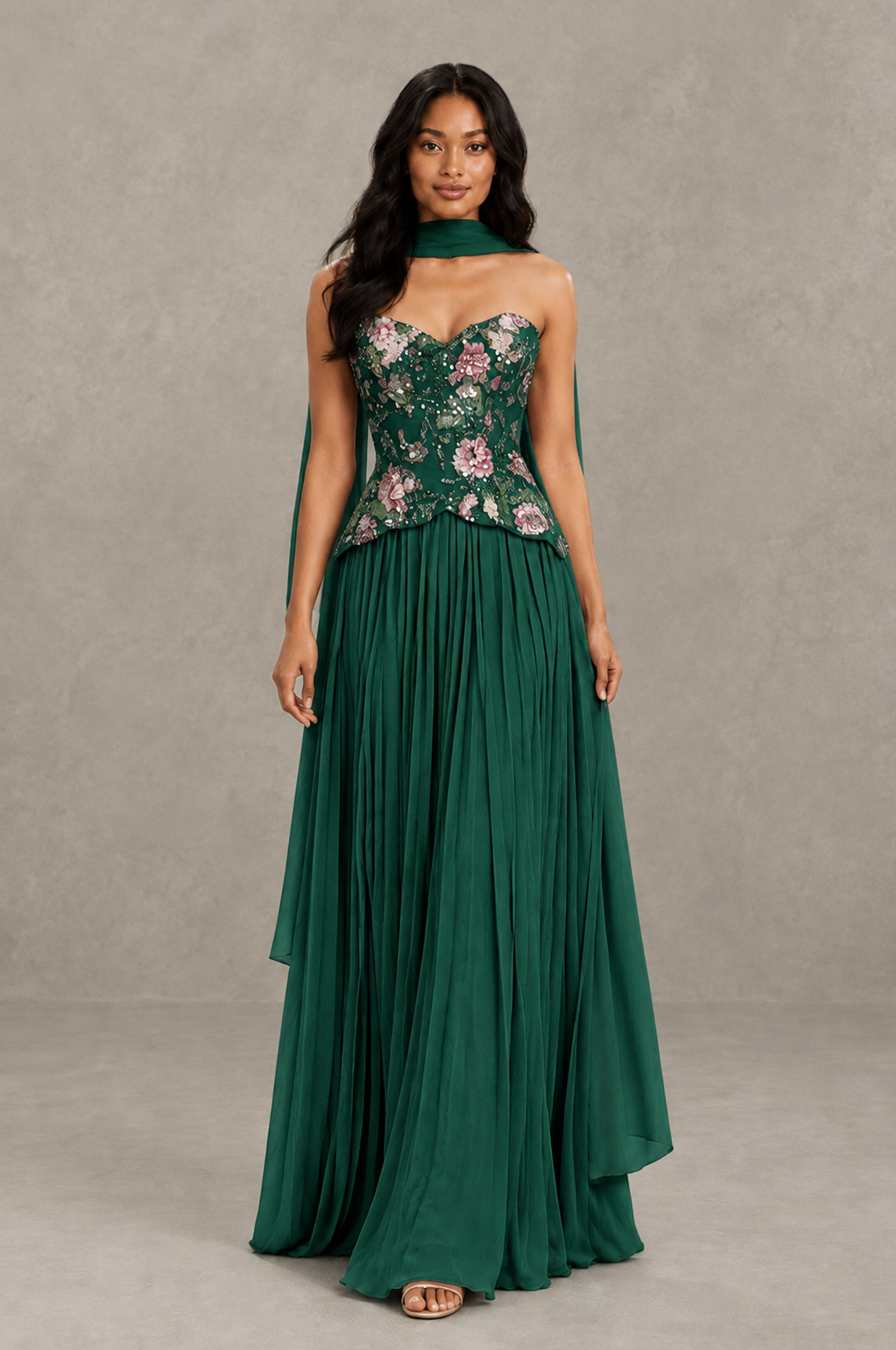 BOLODOO Emerald Green Strapless Beaded Floral Corset Chiffon Maxi Gown – Open Back Prom & Formal Evening Dress - Emerald Green - Emerald Green_03