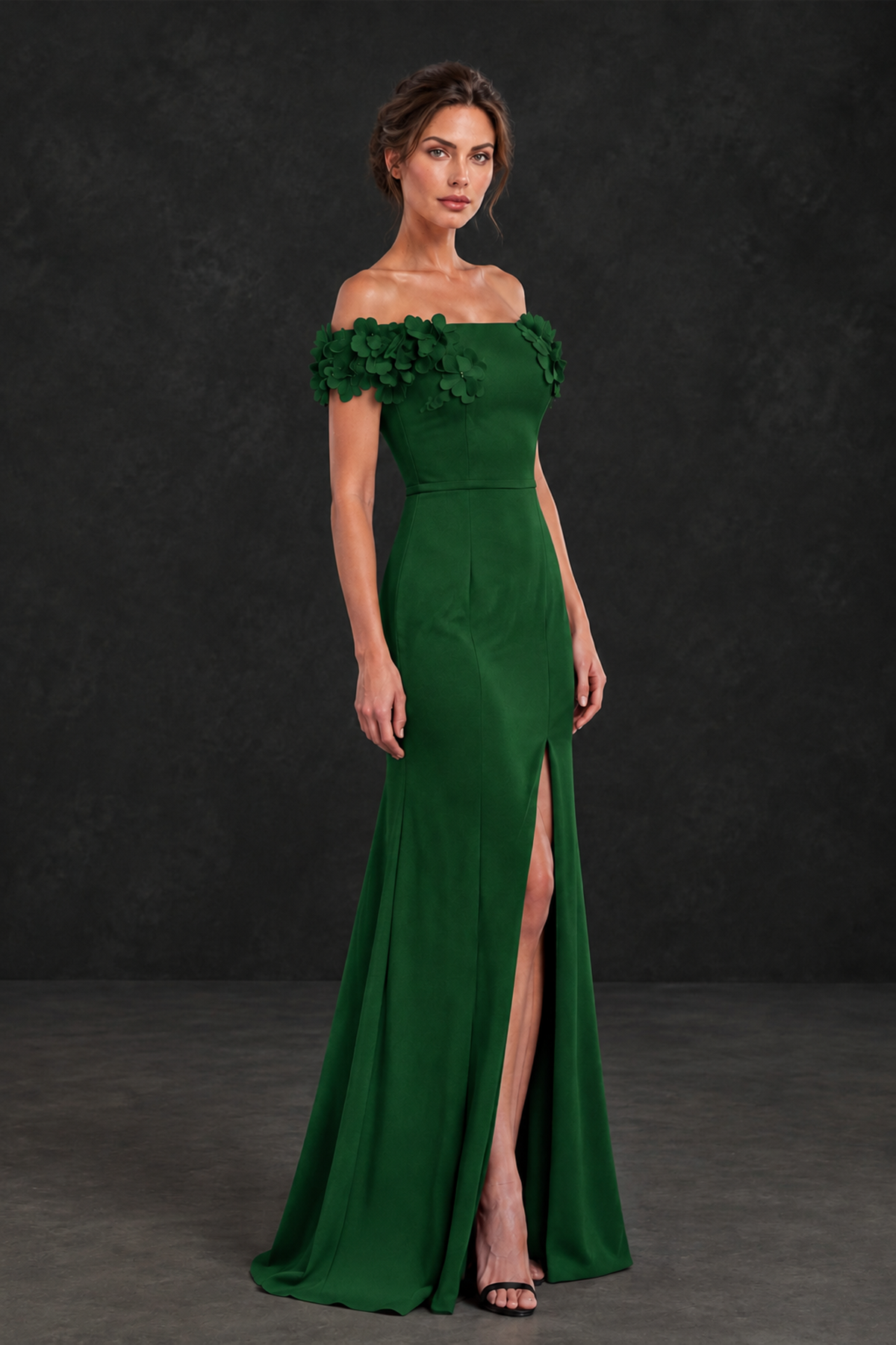BOLODOO Emerald Green Off-the-Shoulder Mother of the Bride Dress with Floral Appliques - Emerald Green - Emerald Green_03
