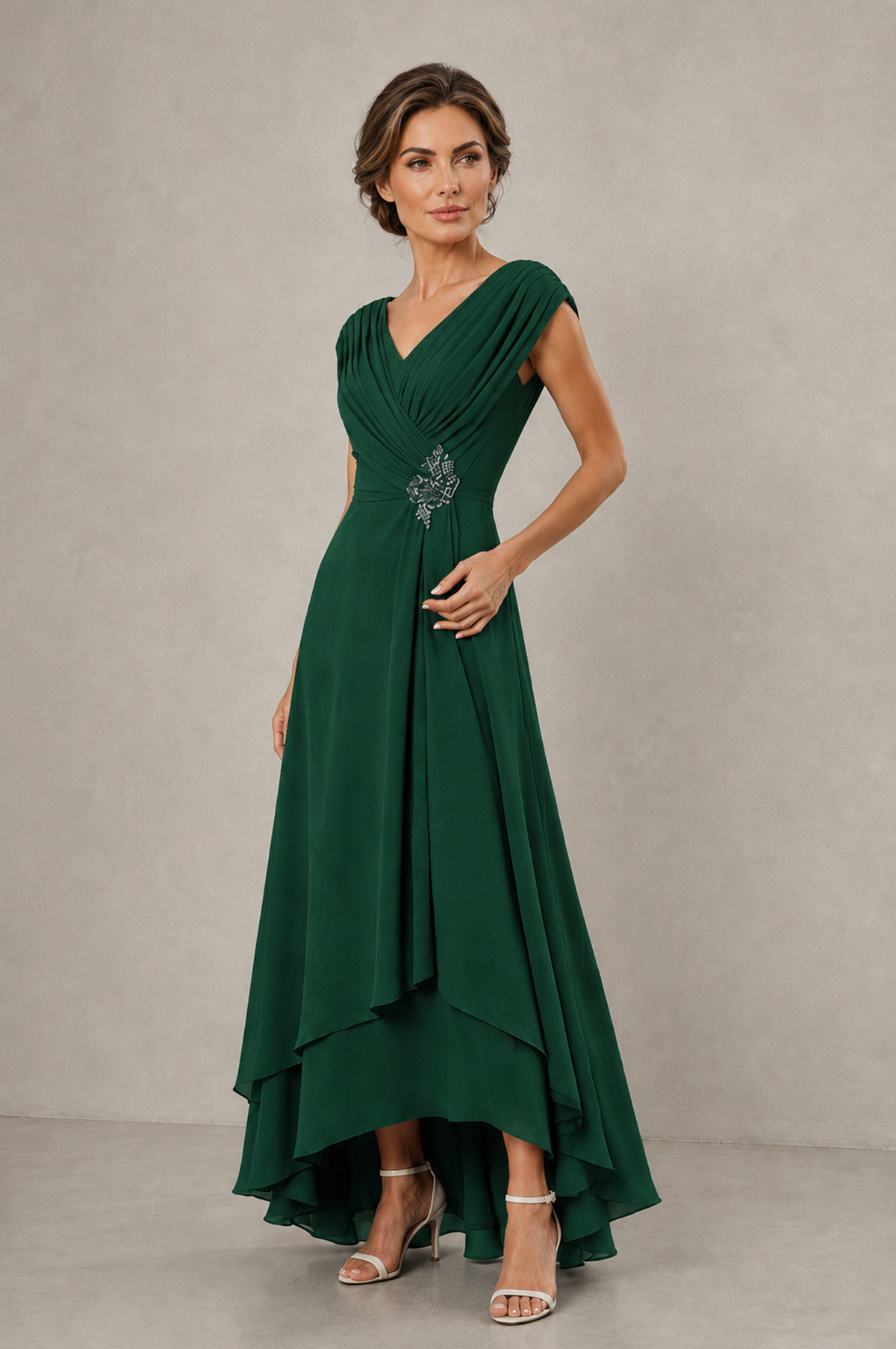 BOLODOO Emerald Green V-Neck High-Low Mother of the Bride Dress - Emerald Green - Emerald Green_03