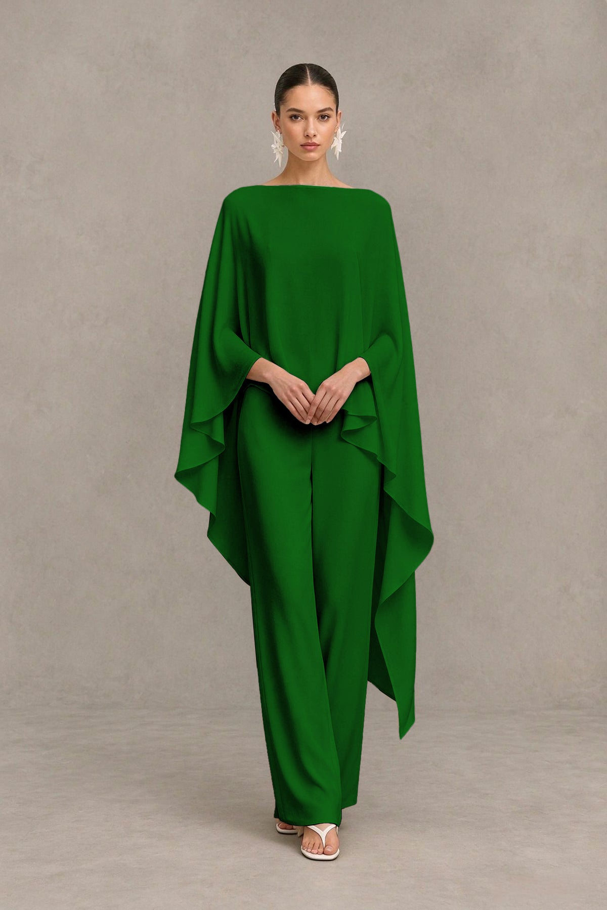 BOLODOO Emerald Green Cape Sleeve Wide-Leg Formal Pantsuit - Emerald Green - Emerald Green_04
