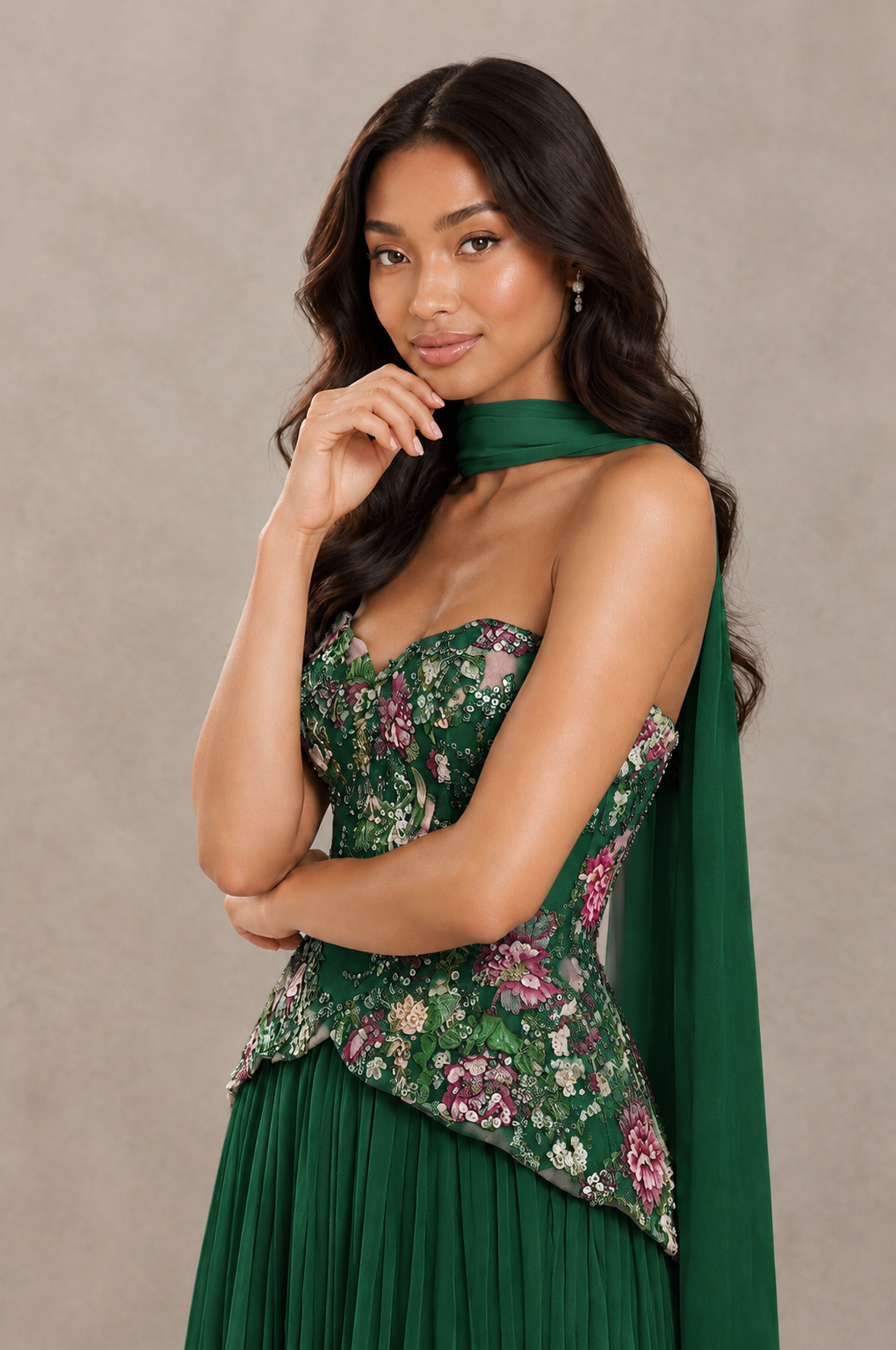 BOLODOO Emerald Green Strapless Beaded Floral Corset Chiffon Maxi Gown – Open Back Prom & Formal Evening Dress - Emerald Green - Emerald Green_04