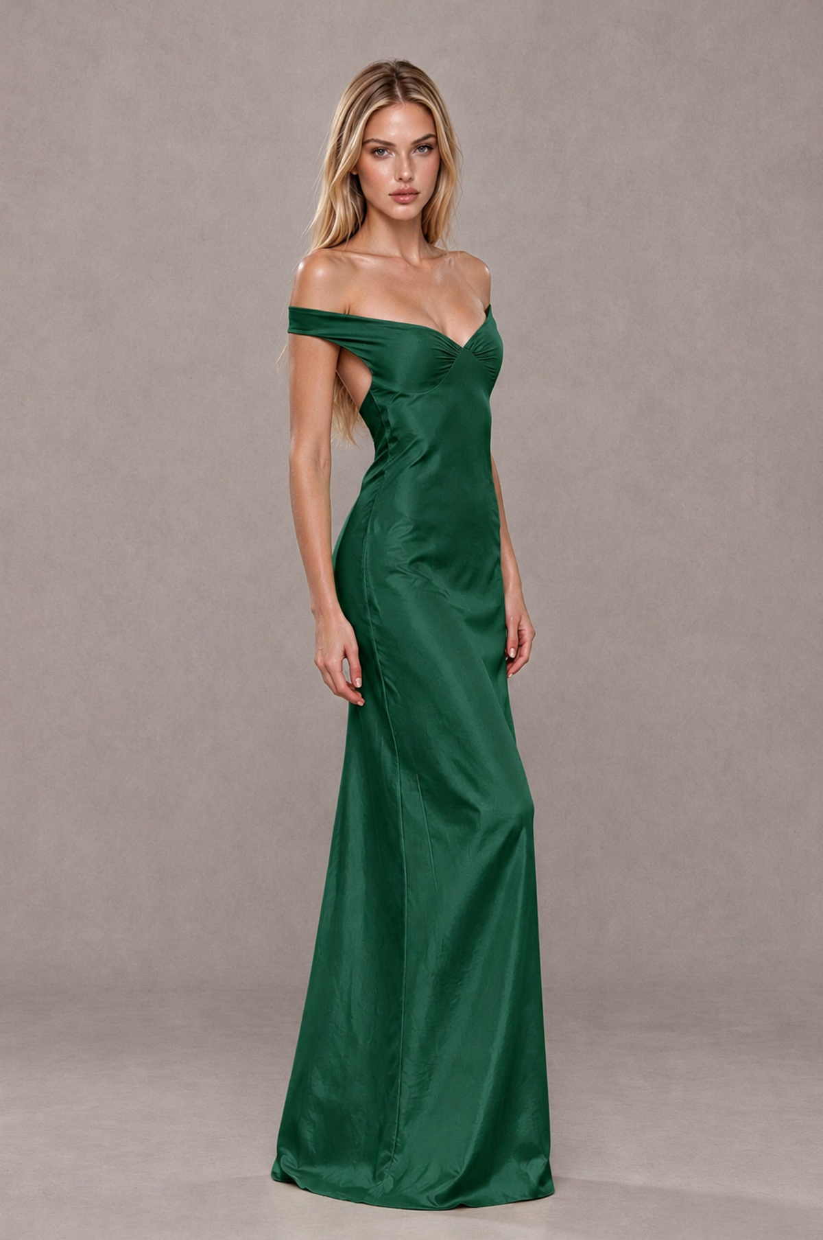 BOLODOO Emerald Green Off-Shoulder Open-Back Satin Evening Gown - Emerald Green - Emerald Green_04