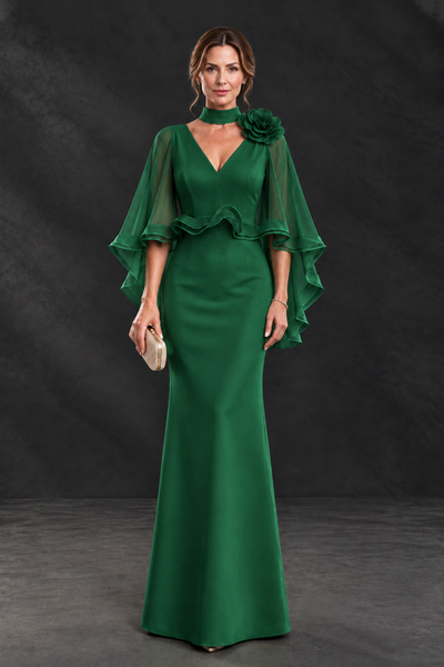 BOLODOO Emerald Green Floral Cape Sleeve Mother of the Bride Dress - Emerald Green - Emerald_Green_1