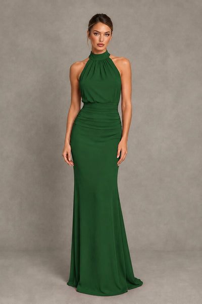 BOLODOO Emerald Green Chiffon Halter Maxi Formal Wedding Guest Dress - Emerald Green - Emerald Green_1