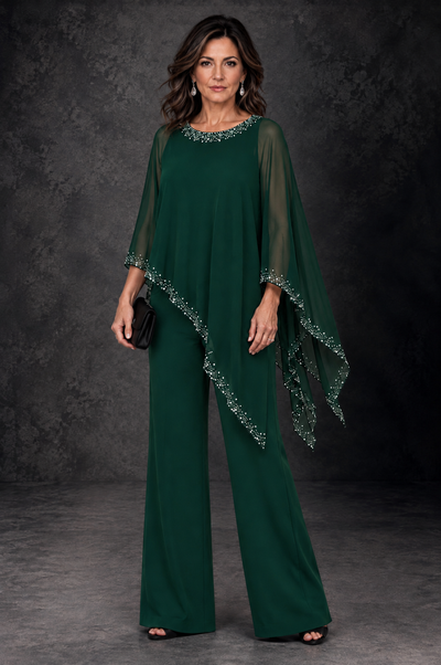 BOLODOO Emerald Green Embellished Cape Mother of the Bride Pantsuit - Emerald Green - Emerald_Green_1