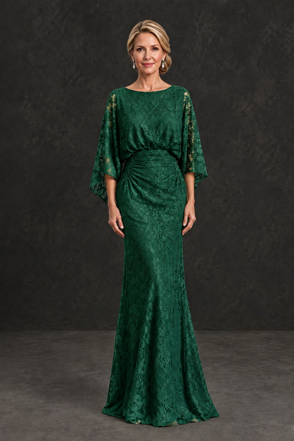 BOLODOO Emerald Green Lace Flutter Sleeve Mother of the Bride Dress - Emerald Green - Emerald Green_1