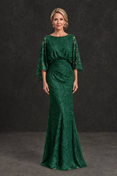 BOLODOO Emerald Green Lace Flutter Sleeve Mother of the Bride Dress - Emerald Green - Emerald Green_1