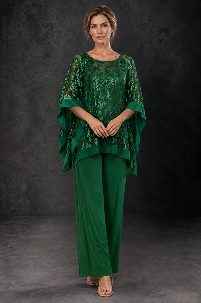 BOLODOO Emerald Green Floral Cape Mother of the Bride Pant Suit - Emerald Green - Emerald_Green_1