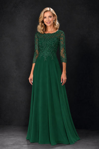 BOLODOO Emerald Green Lace Embroidered Mother of the Bride Dress with 3/4 Sleeves - Emerald Green