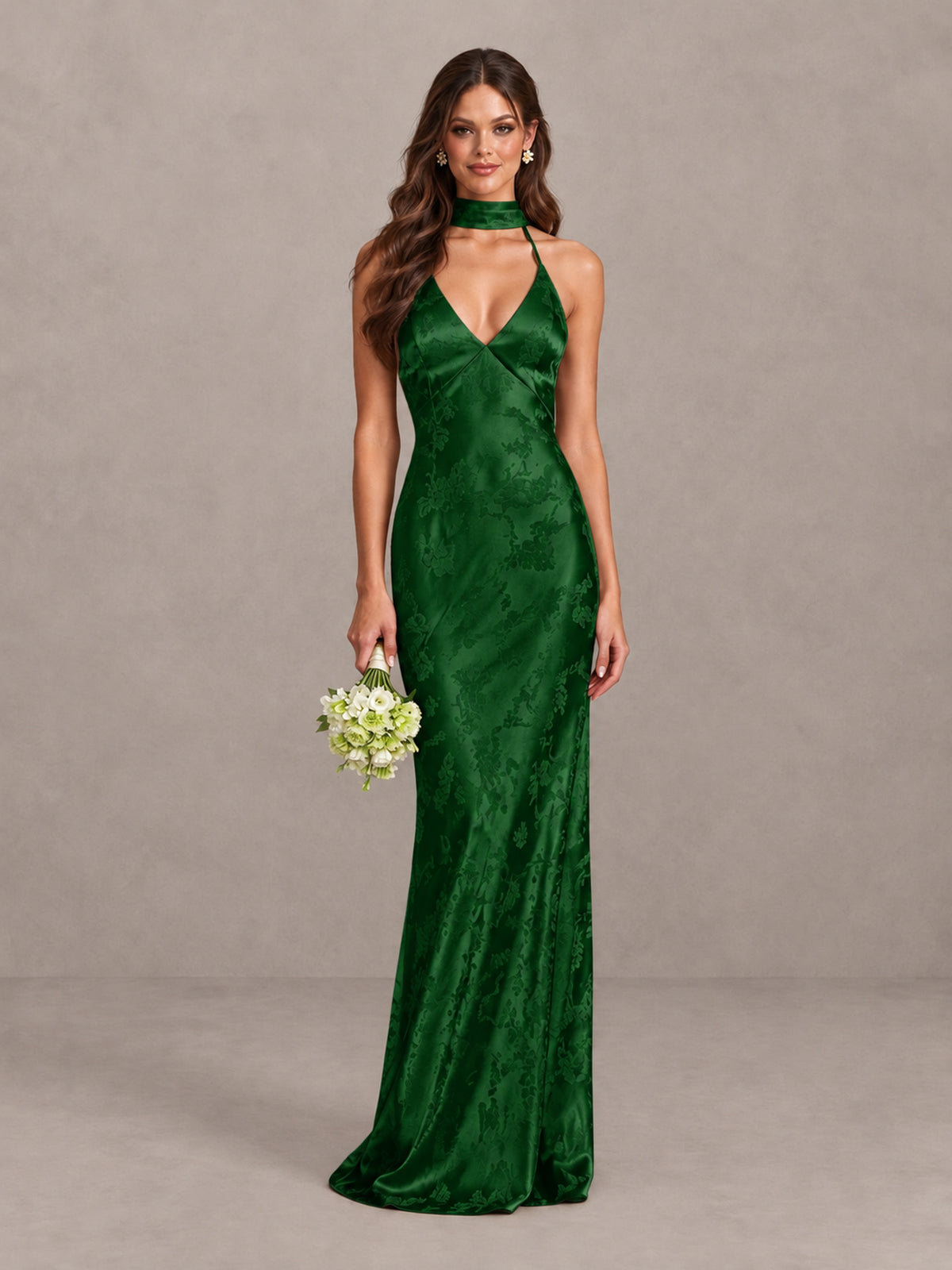 BOLODOO Emerald Green Floral Satin Open-Back Bridesmaid Dress - Emerald Green - Emerald Green_1