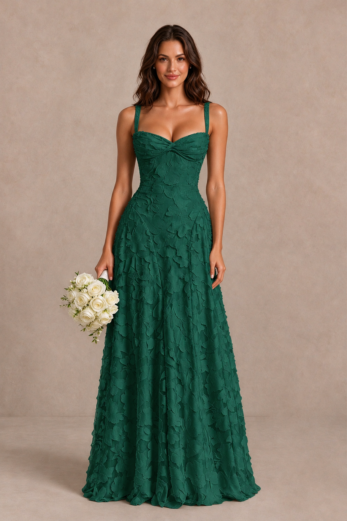 BOLODOO Emerald Green Floral-Textured A-Line Dress with Lace-Up Back - Emerald Green - Emerald Green_1