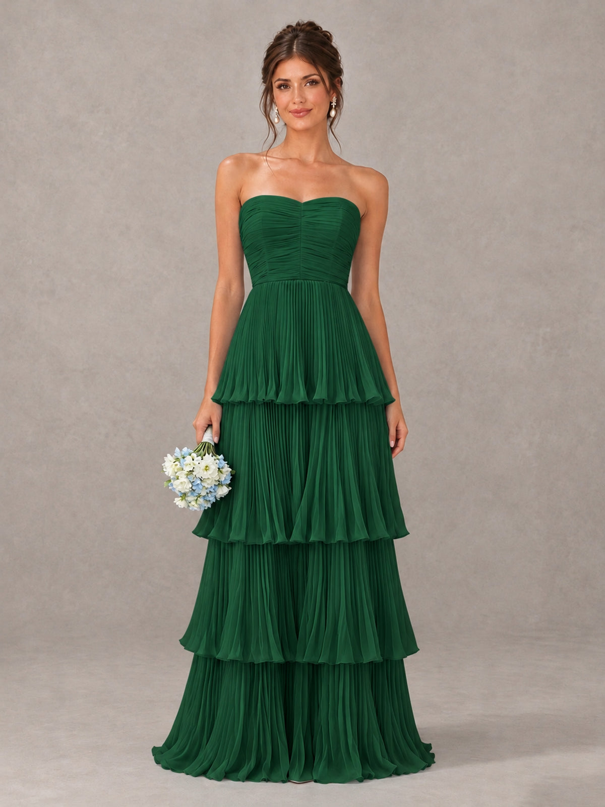BOLODOO Emerald Green Strapless Tiered Pleated Bridesmaid Dress - Emerald Green - Emerald Green_1