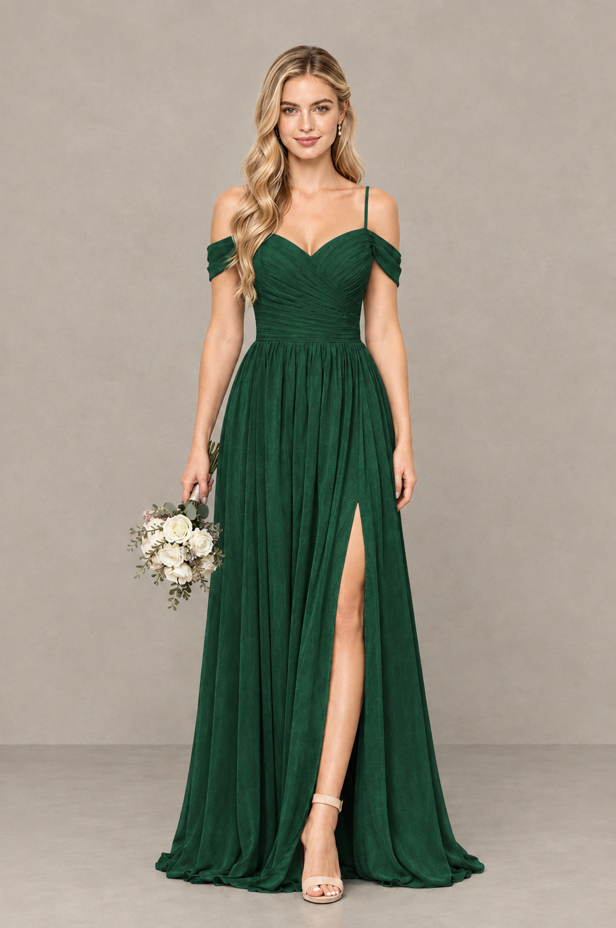BOLODOO Emerald Green Off-Shoulder Bridesmaid Dress with Slit - Emerald Green
