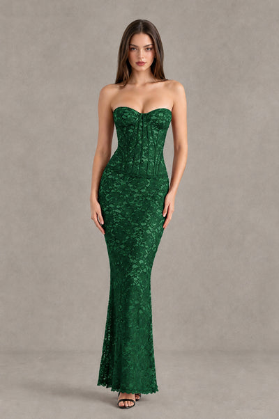 BOLODOO Emerald Green Strapless Lace Corset Wedding Guest Dress - Emerald Green - Emerald Green_1