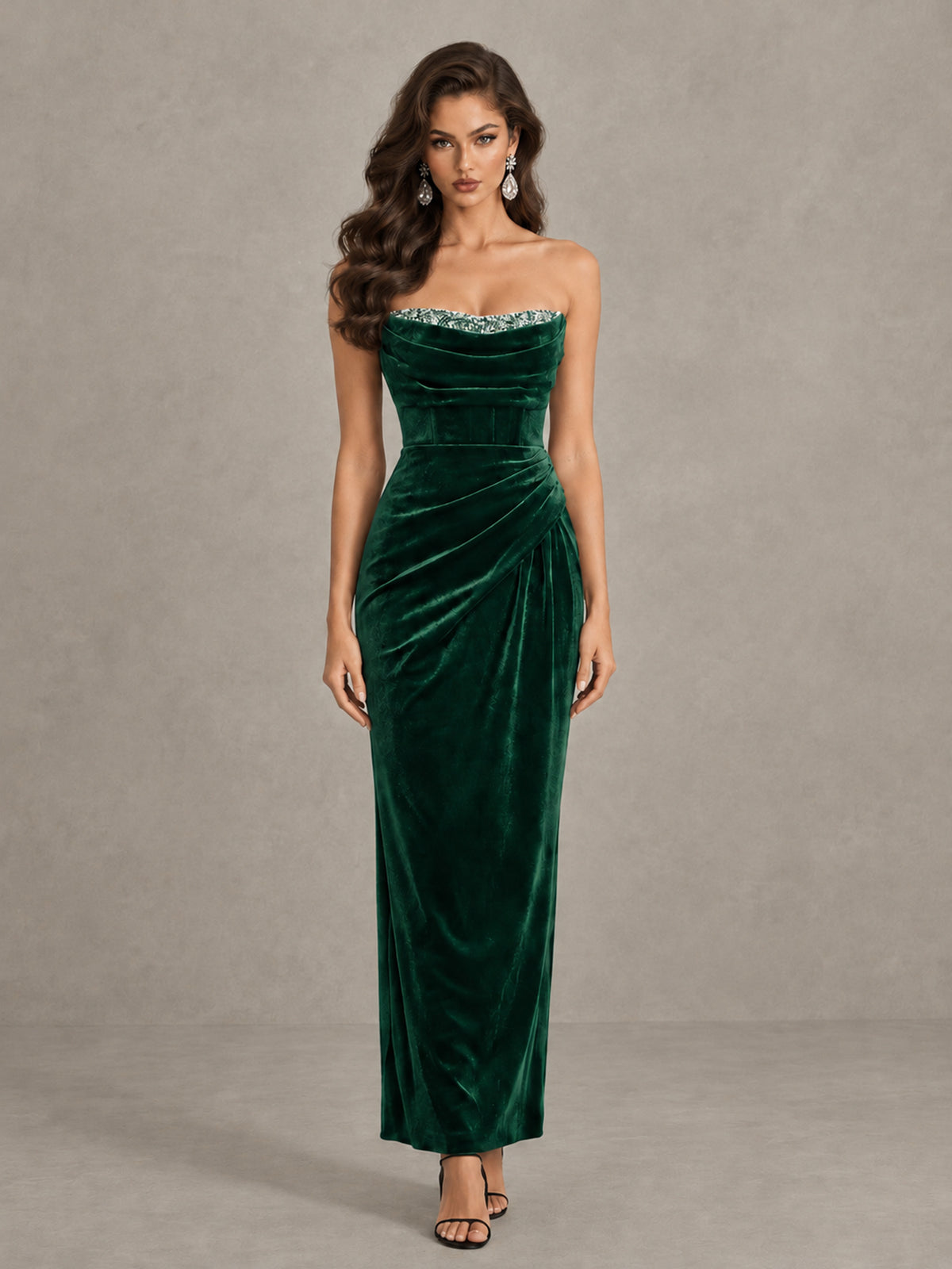 BOLODOO Emerald Green Strapless Velvet Cocktail Maxi Dress - Emerald Green - Emerald Green_1