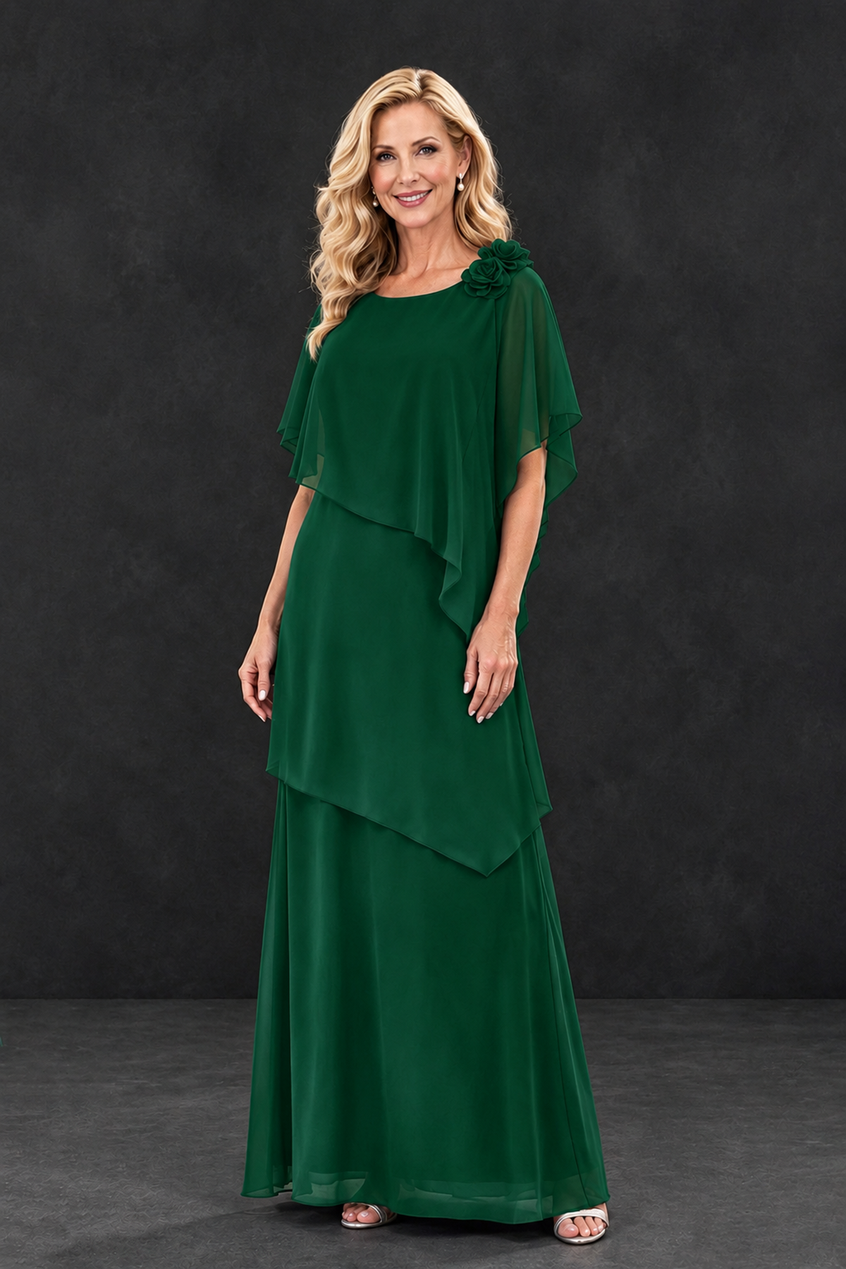 BOLODOO Emerald Green Tiered Flutter Sleeve Mother of the Bride Maxi Dress - Emerald Green - Emerald Green_1