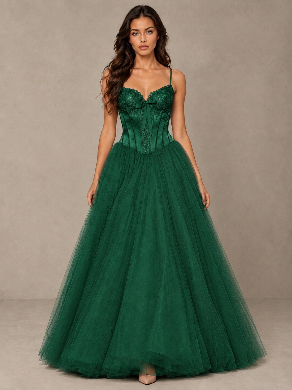 BOLODOO Emerald Green Corset Tulle Prom Dress with Spaghetti Straps - Emerald Green - Emerald_Green_1