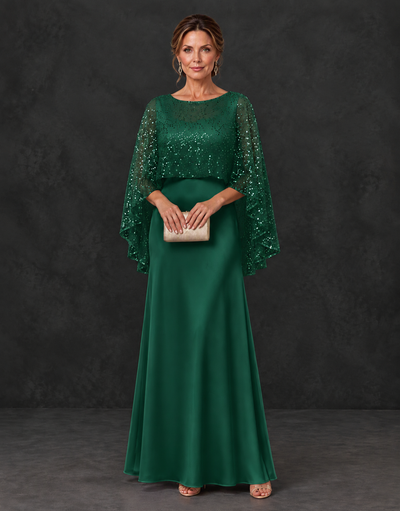BOLODOO Emerald Green Sparkle Cape Sleeve Mother of the Bride Dress - Emerald Green - Emerald_Green_1