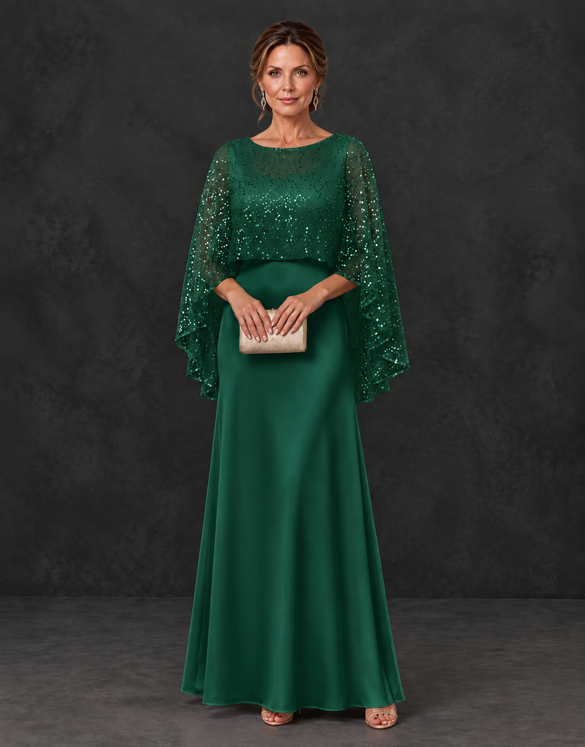 BOLODOO Emerald Green Sparkle Cape Sleeve Mother of the Bride Dress - Emerald Green - Emerald_Green_1