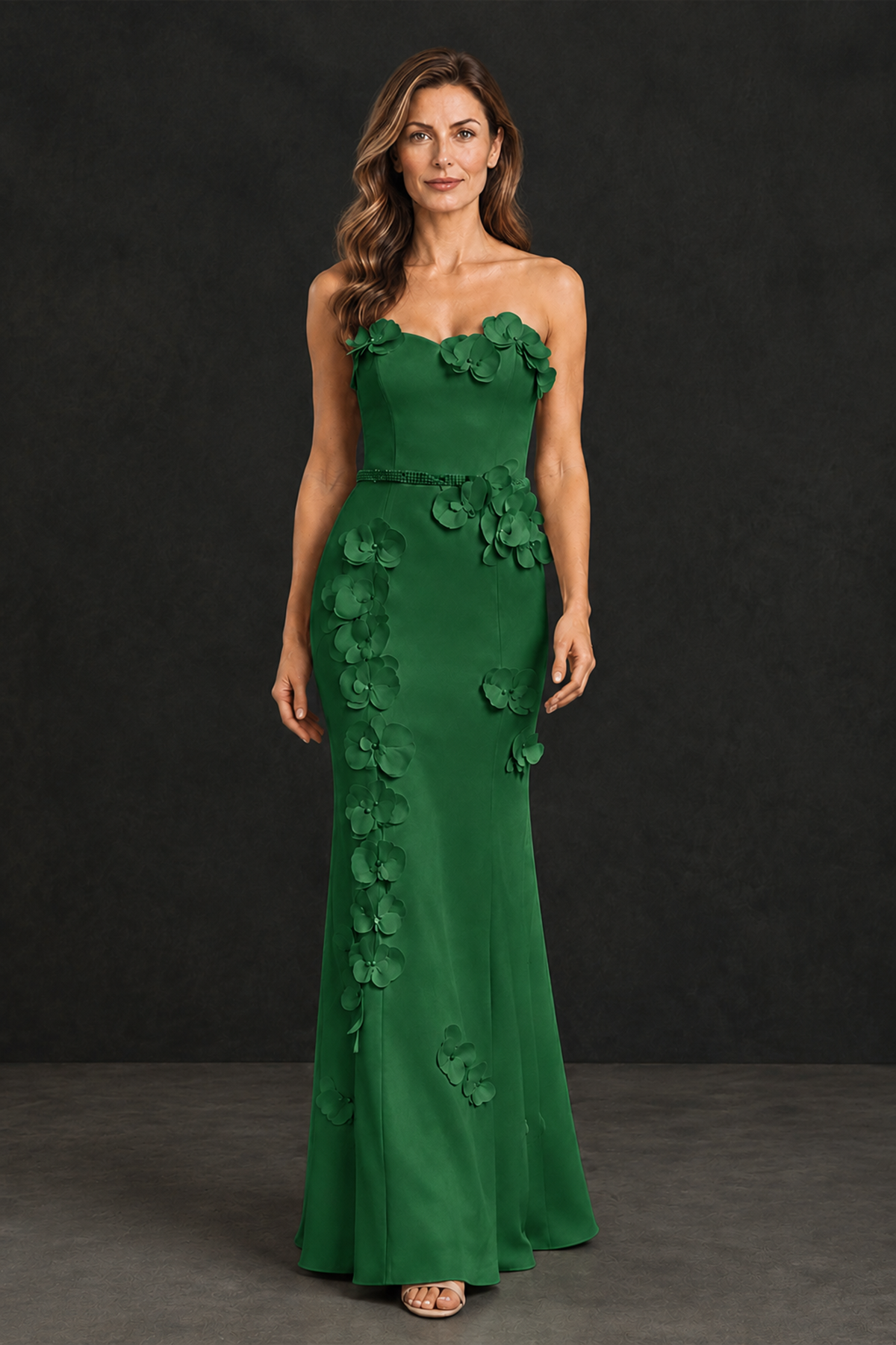BOLODOO Emerald Green Strapless Mother of the Bride Dress with 3D Floral Appliques - Emerald Green - Emerald_Green_1