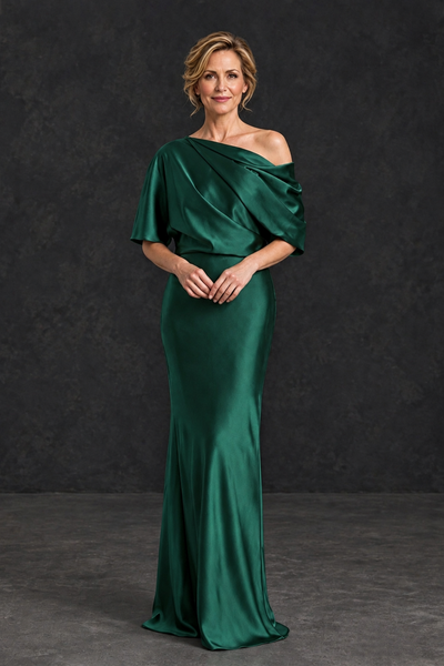 BOLODOO Emerald Green Satin Asymmetric Mother of the Bride Dress - Emerald Green - Emerald Green_1