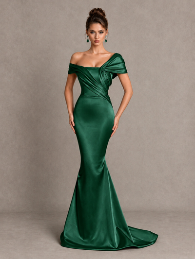 BOLODOO Emerald Green Off-Shoulder Satin Mermaid Prom Dress - Emerald Green - Emerald Green_1