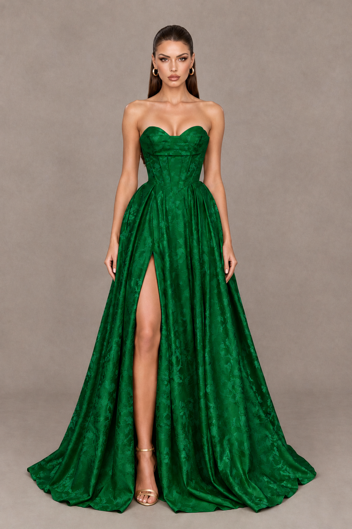 BOLODOO Emerald Green Strapless Sweetheart Corset Prom Dress with High Slit – Lace-Up Back A-Line Evening Gown - Emerald Green - Emerald Green_1