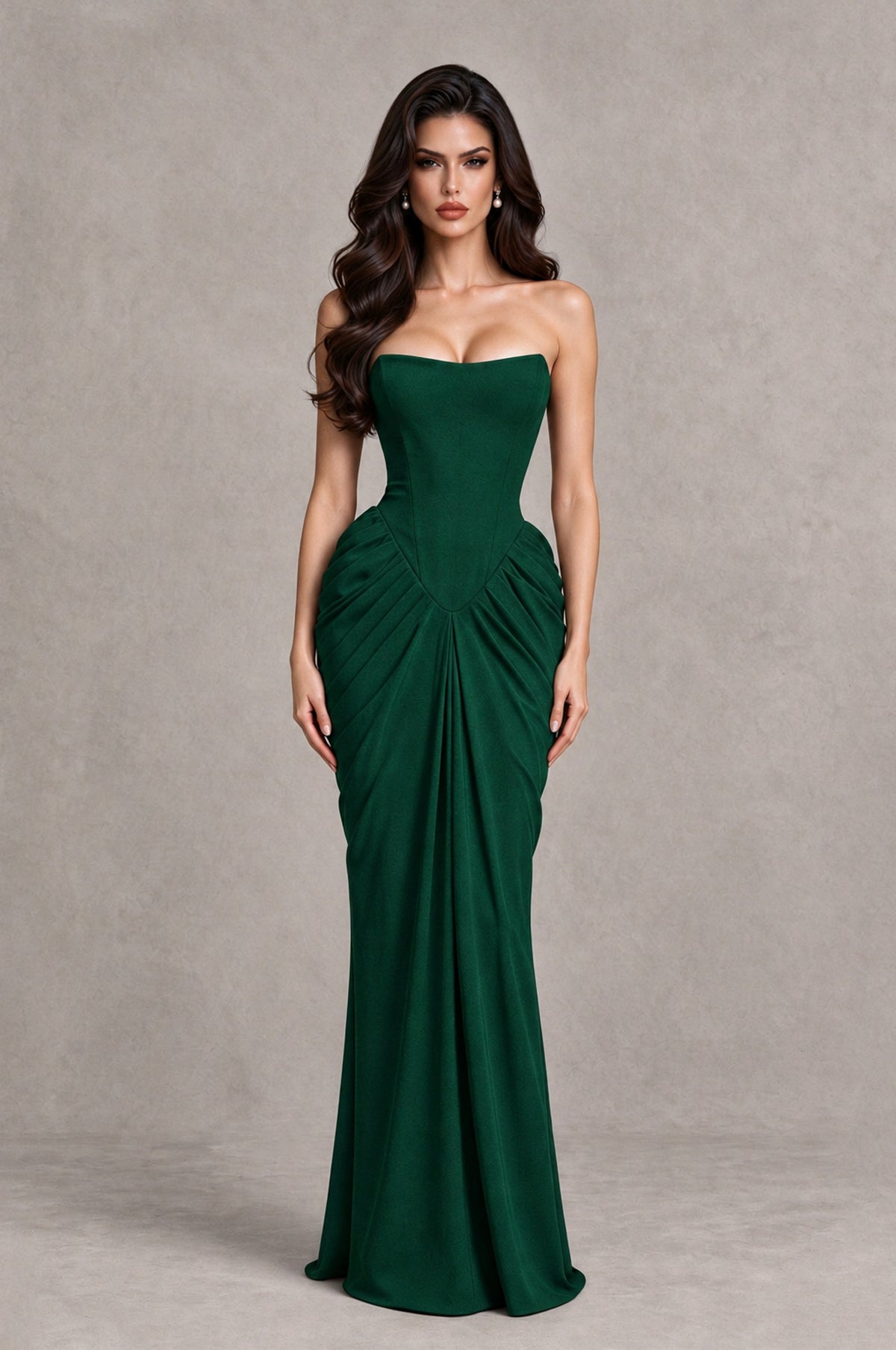 BOLODOO Emerald Green Strapless Ruched Corset Evening Gown - Emerald Green - Emerald Green_1