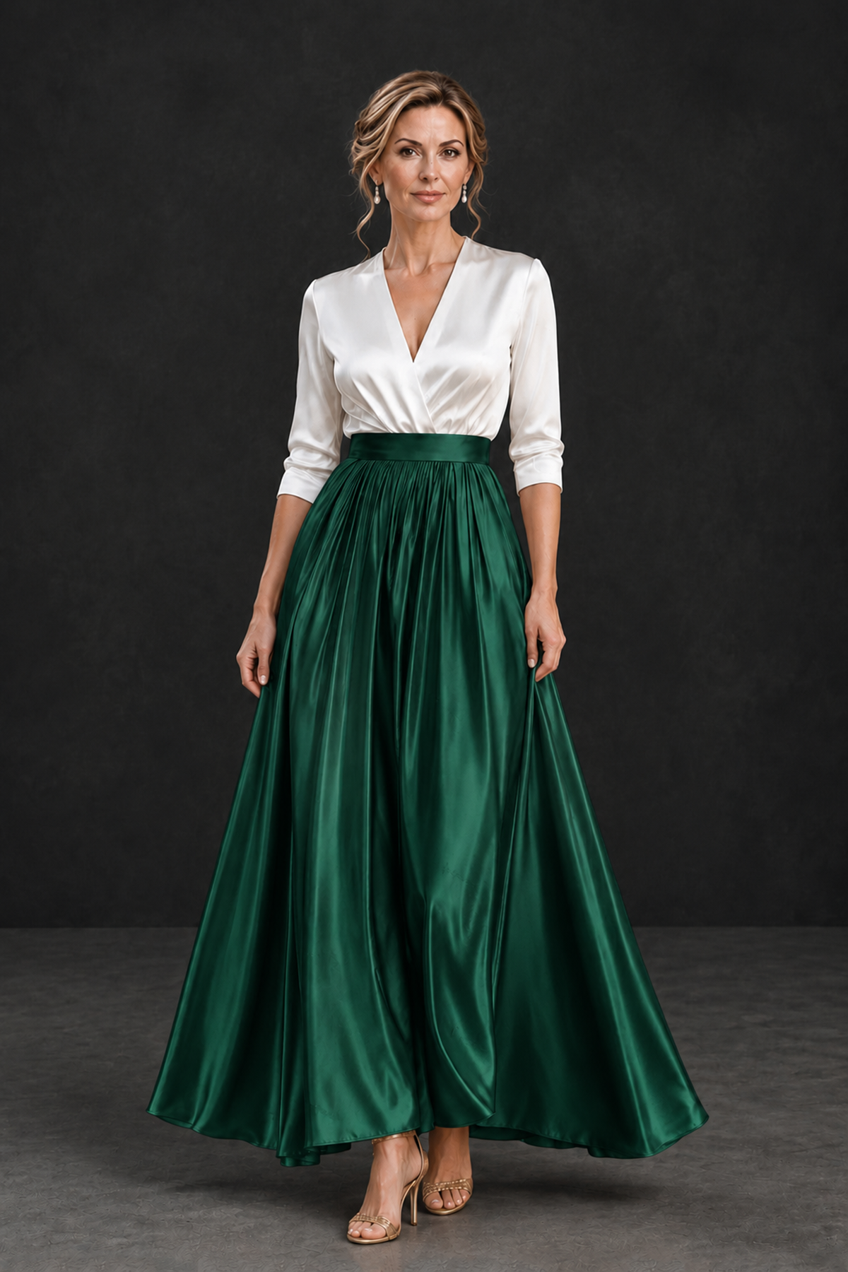 BOLODOO Emerald Green and White V-Neck A-Line Mother of the Bride Dress - Emerald Green - Emerald Green_1
